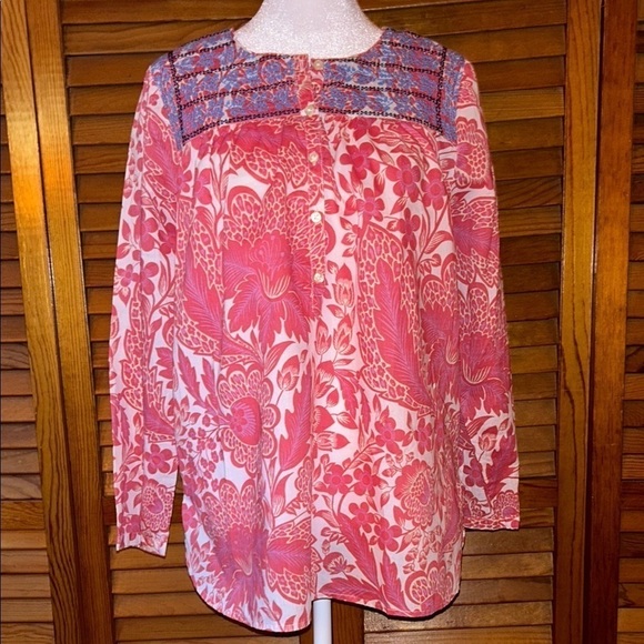 J. Crew Floral Pink and Blue Embroidered Top Size XS - Picture 1 of 9